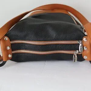 Valentina Carrano  Black Tan Leather Sling Backpack Shoulder Bag Valentina Carrano Leather Backpack - Black Backpacks  main image 4